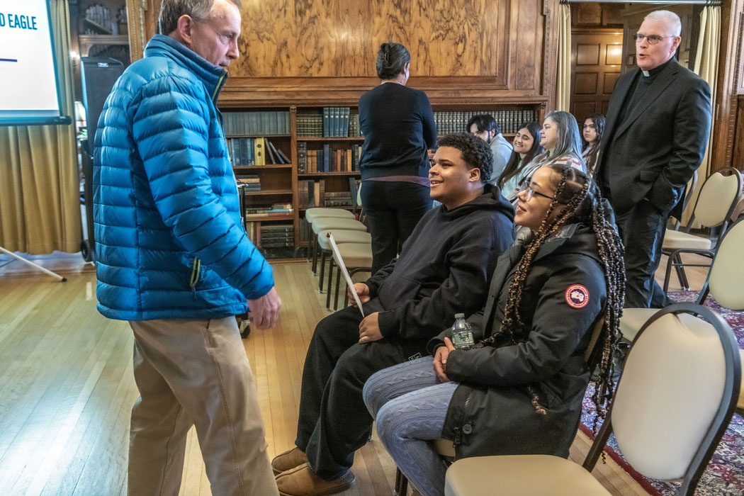 Inaugural Messina Admitted Students Day event with incoming students and family members taking place on the Brookline Campus featuring speakers and a campus tour.